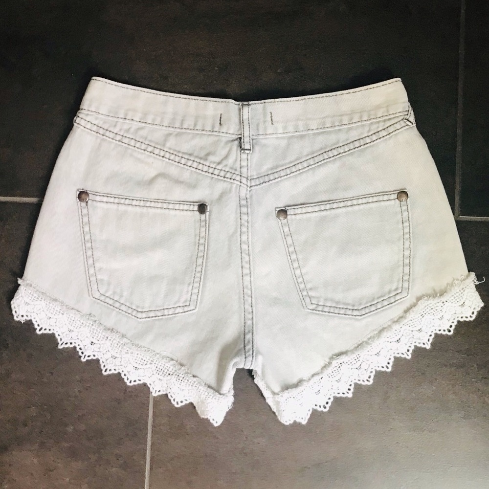 Free People Gray Lace Hem Denim Shorts - Picture 4 of 5